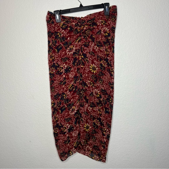 BA&SH Jupe Galia midi skirt Large draped batik floral print Ruffle Career New O8 - Picture 7 of 8